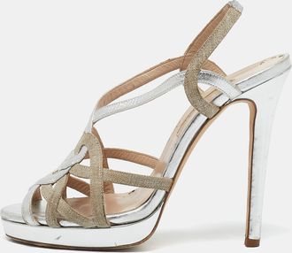 Oscar De La Renta Oscar De La Renta Silver/beige Leather And Canvas Platform Sandals