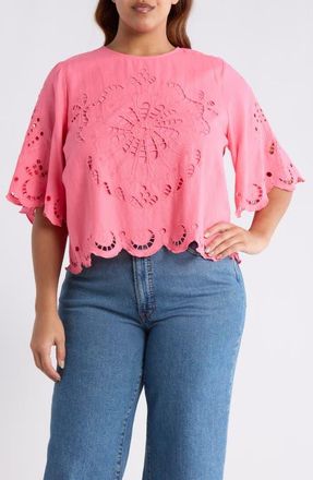 Treasure & Bond Cutout Linen Blend Top in Pink Lemonade at Nordstrom, Size 2X