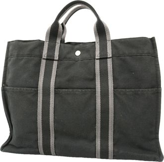 Herm&egrave;s Black Canvas Tote Bag (Pre-Owned)