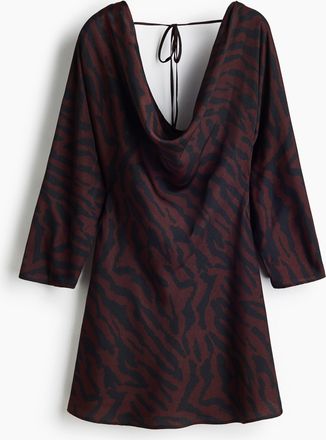 H&M Ausgestelltes Kleid mit Wasserfallausschnitt - Dunkelbraun/Zebramuster