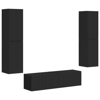 vidaXL Conjunto De Mueble De Tv 6 Pcs Negro Madera De Ingenier&iacute;a Vidaxl