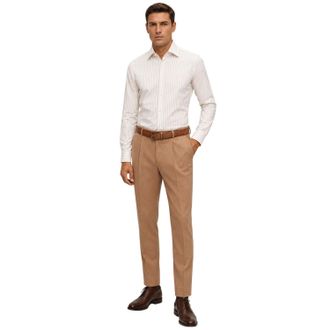 HUGO BOSS Mens Striped Point Collar Long-Sleeved Shirt (Beige) - Size 15.75 inch