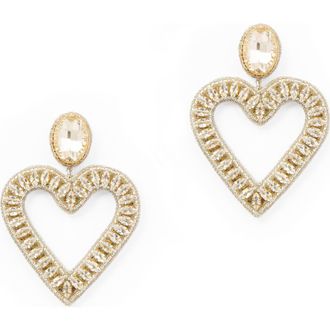 Deepa Gurnani Calluna Crystal & Beaded Heart Drop Earrings in Silver at Nordstrom
