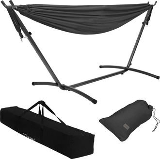 ML Design Hamaca doble gris con soporte para 2 personas con bolsa de transporte