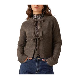 Object Object, Truien & Vesten, Dames, Bruin, XS, Polyester, Bruine Gebreide Vest voor Vrouwen