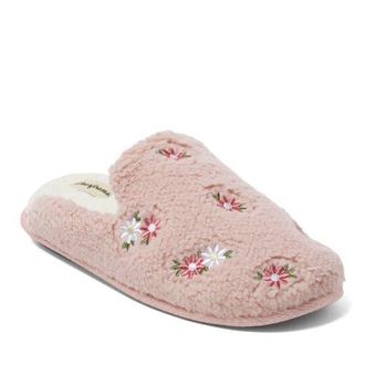Dearfoams Yellow Sun Teddy Scuff Slipper in Pink Daisy at Nordstrom, Size X-Large