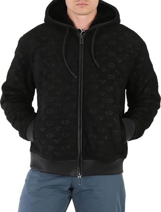 Emporio Armani Mens Black Logo-Embroidered Blouson Jacket, Brand Size 52 (US Size 42)
