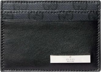 Gucci Kaarthouder met metalen tag - Heren - Portefeuilles - Zwart - ONE Size - Leer - Accessoires