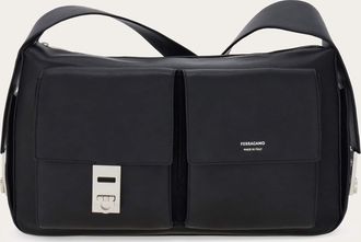 Ferragamo Men Utility shoulder bag with Hug buckle (L) Black