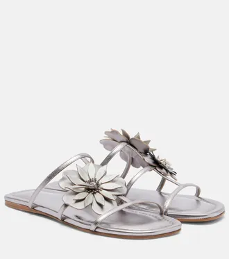 Zimmermann Floral-appliqu&eacute; metallic leather sandals