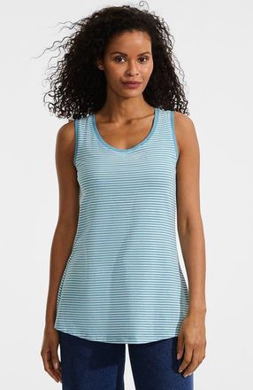 Lands End Supima Cotton Tunic Tank Top in Bright Aqua Micro Stripe at Nordstrom, Size X-Small