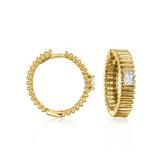 Ross-Simons Lab-Grown Diamond Ridged Hoop Earrings in 18kt Gold Over Sterling
