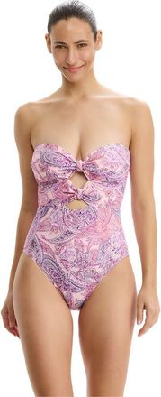 Gottex Boho Bloom Cut Out Bandeau One Piece in Pink-Multi at Nordstrom, Size 12