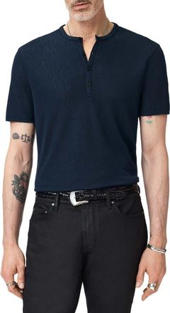 John Varvatos Egon Texture Knit Short Sleeve Henley in Deep Blue at Nordstrom, Size Xx-Large