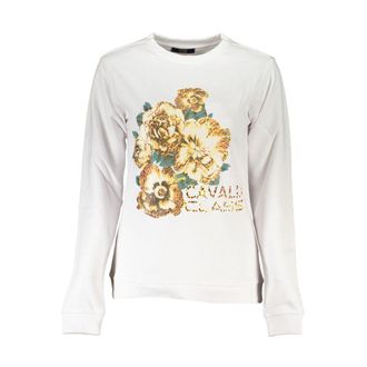 Cavalli Womens Floral Print Long Sleeve Sweatshirt - White Cotton - Size 2XL