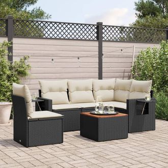 vidaXL Set De Sof&aacute;s De Jard&iacute;n 6 Piezas Y Cojines Rat&aacute;n Sint&eacute;tico Negro Vidaxl