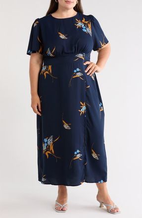Sugarlips Dusk Bloom Floral Fit & Flare Midi Dress in Navy Multi at Nordstrom, Size 1X