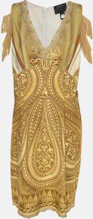 Roberto Cavalli Yellow Printed Jersey Midi Dress
