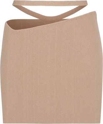 ADĀMO Andrea Adamo Cut Out Gedetailleerde Strakke Mini Rok - Dames - Korte rokken - Beige - M - Leer - Rokken