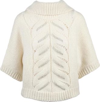 PESERICO White Cable Knit Alpaca-Blend High Neck Sweater