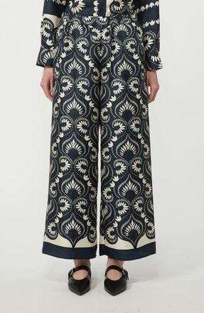 Max Mara Dotti Wide Leg Silk Pants in Navy at Nordstrom, Size 10