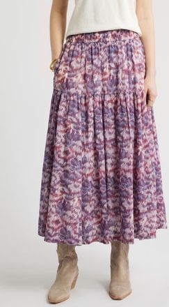 Treasure & Bond Smocked Waist Cotton Maxi Skirt in Pink- Blue Daisy Tapestry at Nordstrom, Size Xx-Small