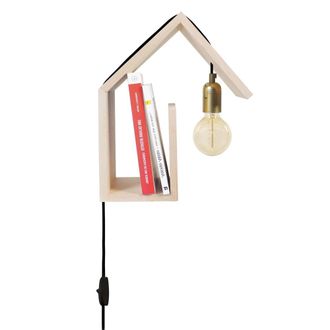 Tosel Aplique de pared madera Alt.36cm natural ;Pantalla: blanco