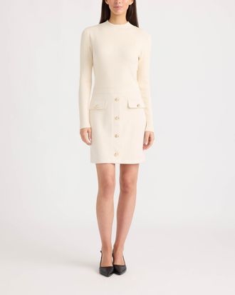 Ellen Tracy Womens Faux Suede & Rib Knit Dress