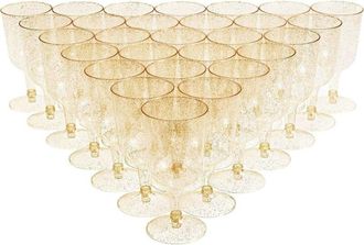 OEM 50 Copas De Vino De Pl&aacute;stico Con Purpurina Dorada, 170 Ml - Resistentes Y Reutilizables - Copas Para C&oacute;cteles Y Postres - Perfectas Para Fiestas, Cump