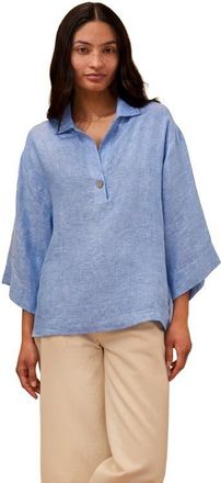 Celtic & Co. Collared Popover Linen Blouse in Vintage Blue at Nordstrom, Size 12