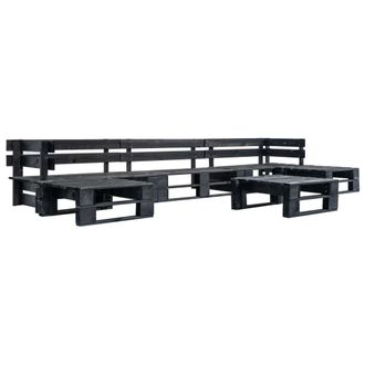 vidaXL Set De Muebles De Pal&eacute;s Para Jard&iacute;n 6 Piezas Madera Negro