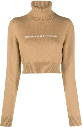 Palm Angels Brown Cropped High Neck Sweater