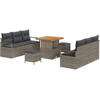 vidaXL Conjunto De Sof&aacute; De Jard&iacute;n 9 Pcs Gris Polirat&aacute;n Vidaxl