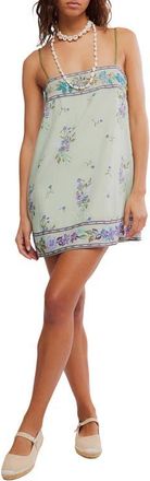 Free People Bali Embroidery Border Floral Minidress in Mint Combo at Nordstrom, Size X-Large