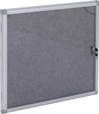 Hhg [nunca Usado] Vitrina Hhg-952, Pizarra De Corcho Con Superficie De Fieltro, Aluminio, Con Cerradura, Accesorios Incluidos, 65 X 68 X 7 Cm, Gris