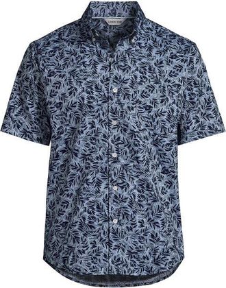 Lands End Traditional Fit Short Sleeve Travel Kit Shirt in Misty Blue Palms at Nordstrom, Size Xx-Large