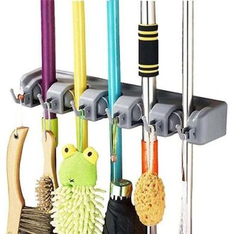 OEM Soporte Multifuncional De Pared Para Escobas, Perchero Para La Cocina, Garaje, Lavadero, Ba&ntilde;o Y Jard&iacute;n (5 Ranuras Y 6 Ganchos) - Crezuo