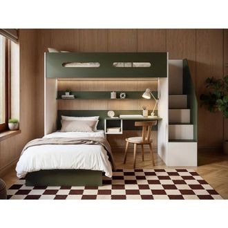 Flair Alpha Bunk Bed with LED Beige & Green | Size: Single