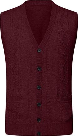 Generic Mens Sleeveless Jumpers Mens Wool Blend Gilets V Neck Relax Fit Knit Sweater Vest Button Down Sleeveless Sweater Cardigan with Buttons Knitted Waistco