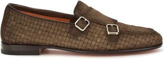 Santoni Brown Calf Leather Bos Taurus Slip-On Mens Loafers