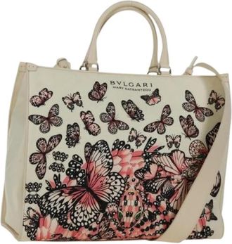 Bulgari Pre-owned Canvas Handtas - Dames - Vintage Shopper - Wit - ONE Size - Vintage
