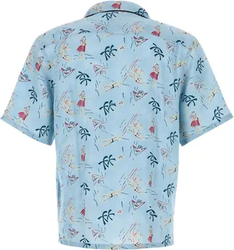 Prada Mens Printed Satin Shirt Blue Trochusniloticus