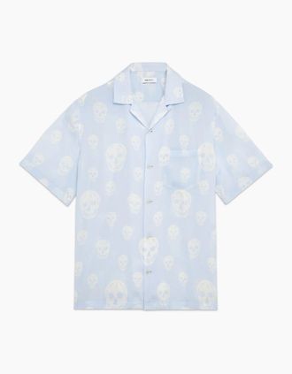 Alexander McQueen Alexander Mcqueen Mens Skull Print SS Hawaiian Shirt Blue - Size: 40/Regular