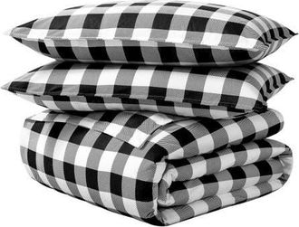 Bare Home 100% Cotton Flannel Duvet Cover & Sham Set in Buffalo Plaid - White/black at Nordstrom, Size Queen