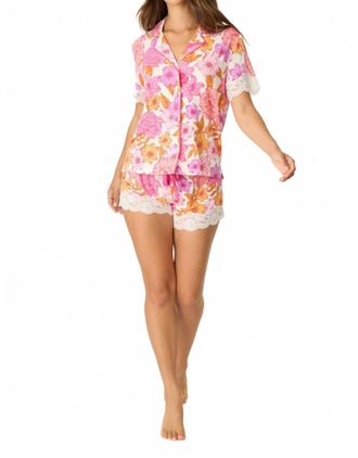 PJ Salvage Sweet Dreams Floral With Lace Button Down Top In Natural
