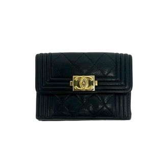 Chanel Black Grained Calfskin Wallet (Tri-Fold) (Pre-Owned)