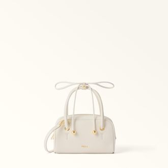 Furla Poppy Borsa A Mano Panna Bianco Pelle Pieno Fiore Diamond + Pelle Di Vitello Sidney Donna