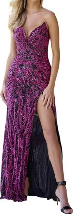 Primavera Daring V-Neck Prom Dress In Black Fuchsia