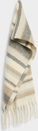 Simons Womens Greige-stripe plush knit scarf