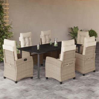 vidaXL Set Comedor De Jard&iacute;n 7 Pzas Con Cojines Rat&aacute;n Sint&eacute;tico Beige Vidaxl